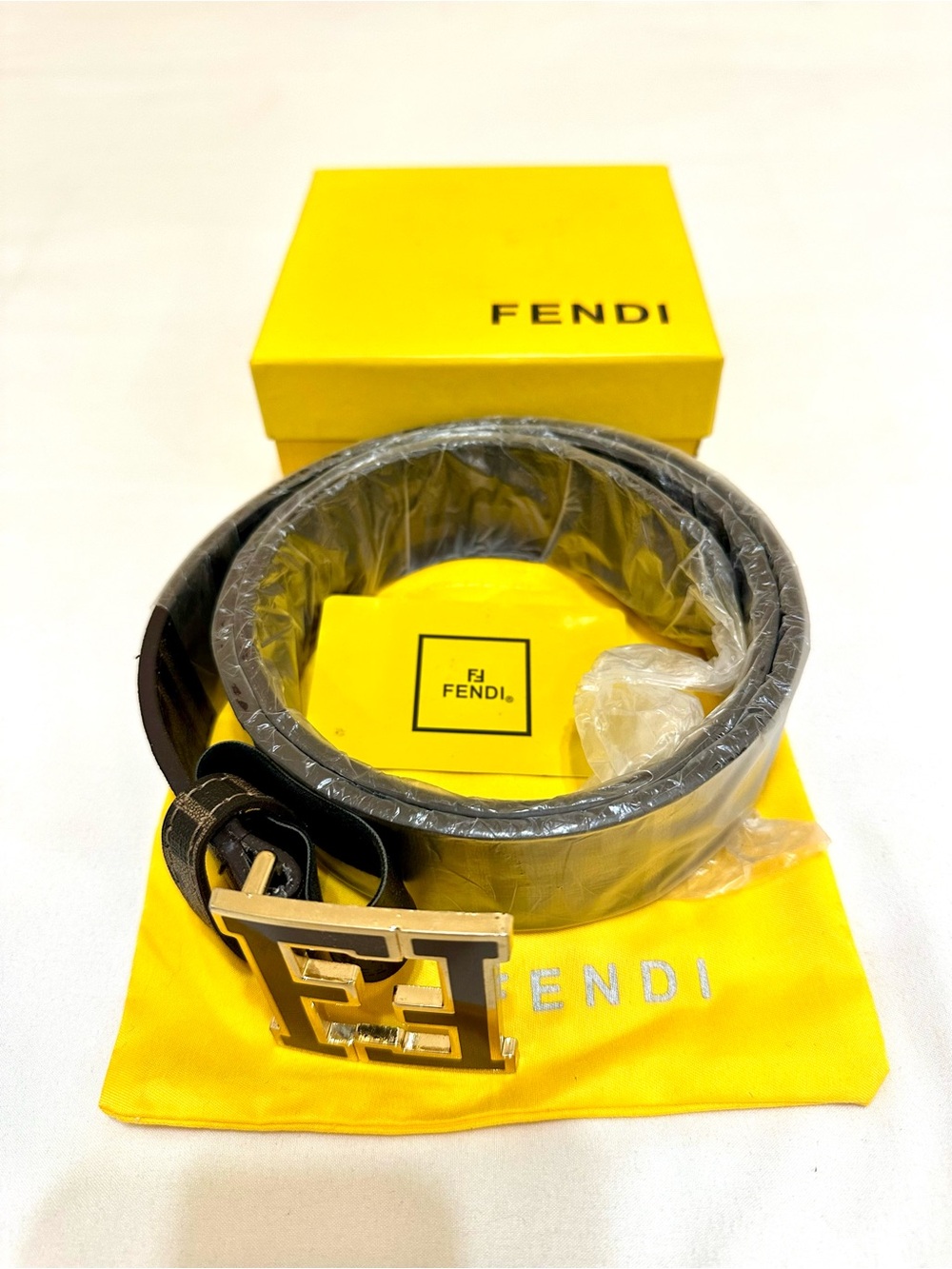 Fendi Black Leather Belt with Gold Double F Buckle - Picture 5 of 7